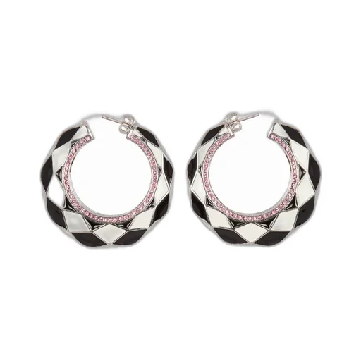 Diamond Enamelled Two-Tone Hoop Earrings