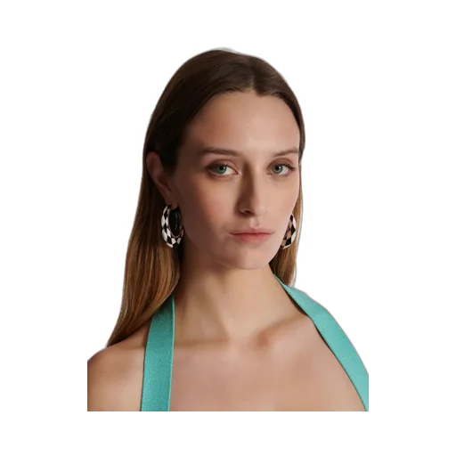 Diamond Enamelled Two-Tone Hoop Earrings
