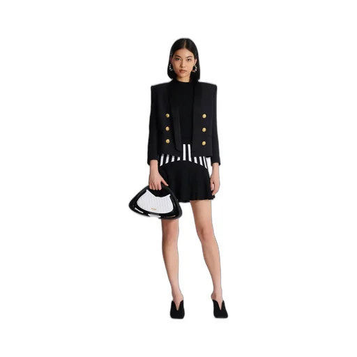 Balmain Pleated Striped Knit Skirt