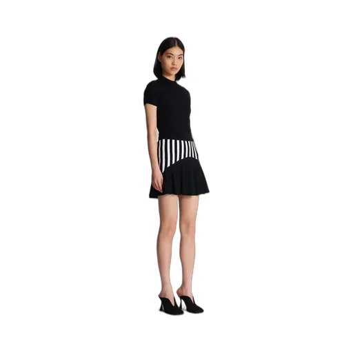 Balmain Pleated Striped Knit Skirt