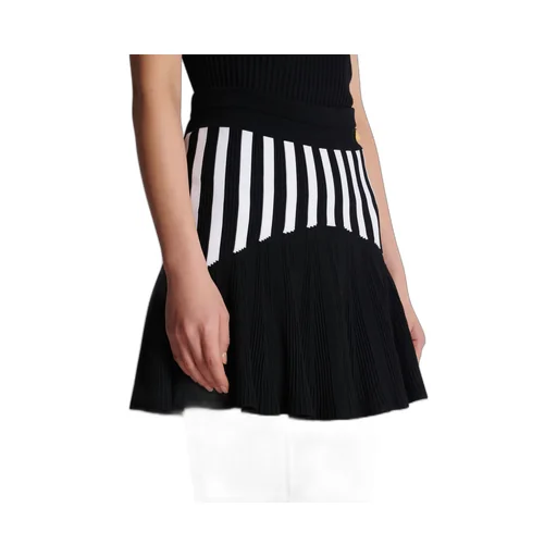 Balmain Pleated Striped Knit Skirt