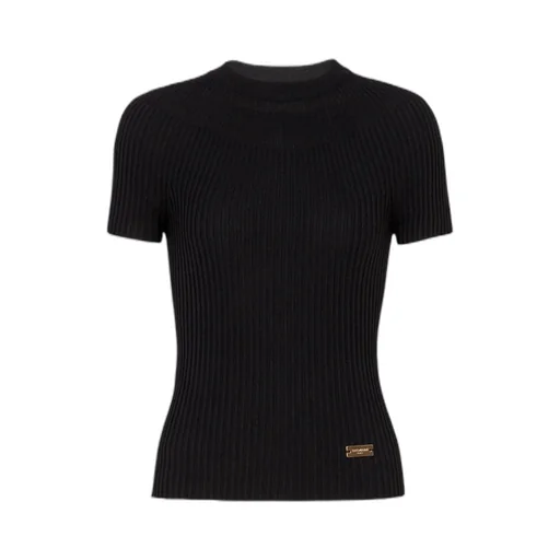 Balmain Logo Plaque Short-Sleeved Ribbed Knit Top