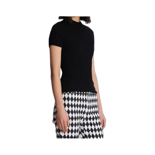 Balmain Logo Plaque Short-Sleeved Ribbed Knit Top