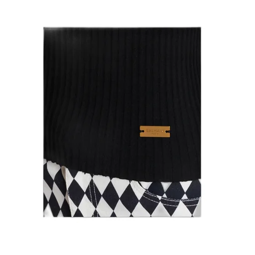 Balmain Logo Plaque Short-Sleeved Ribbed Knit Top