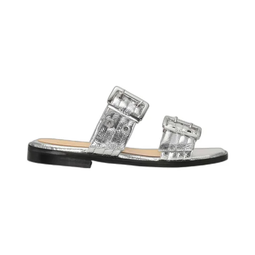 Ganni Eyelet Detailed Strap Buckle Slides