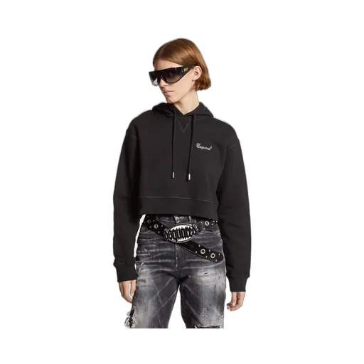 Dsquared2 Logo Detailed Cropped Drawstring Hoodie