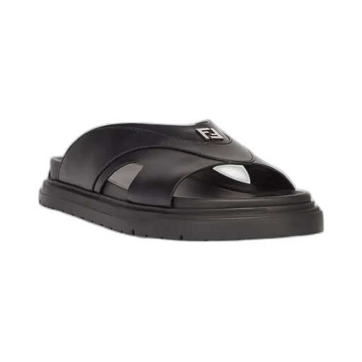 Black Leather Slides