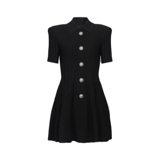 Flared Knit Dress With Buttons
