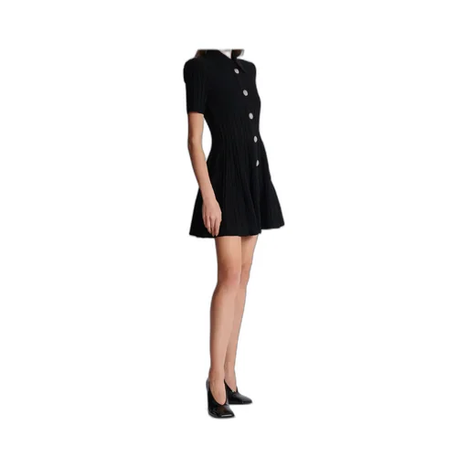 Flared Knit Dress With Buttons