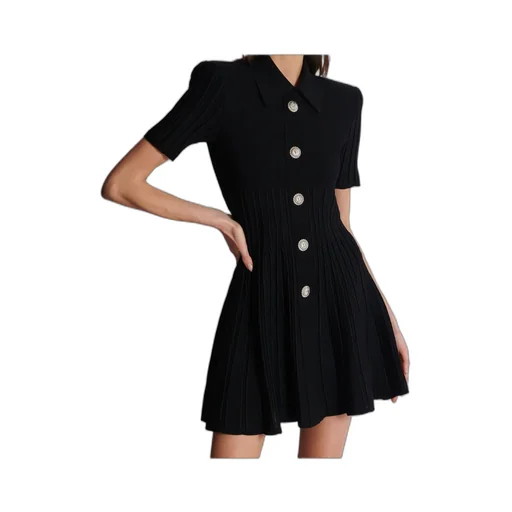 Flared Knit Dress With Buttons