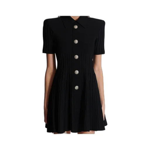 Flared Knit Dress With Buttons