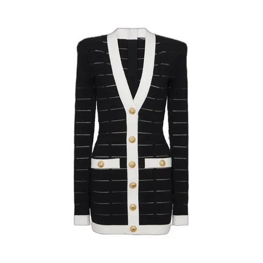 Balmain Button-Embellishment V-Neck Knitted Mini Dress