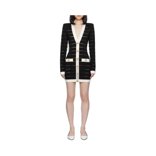 Balmain Button-Embellishment V-Neck Knitted Mini Dress