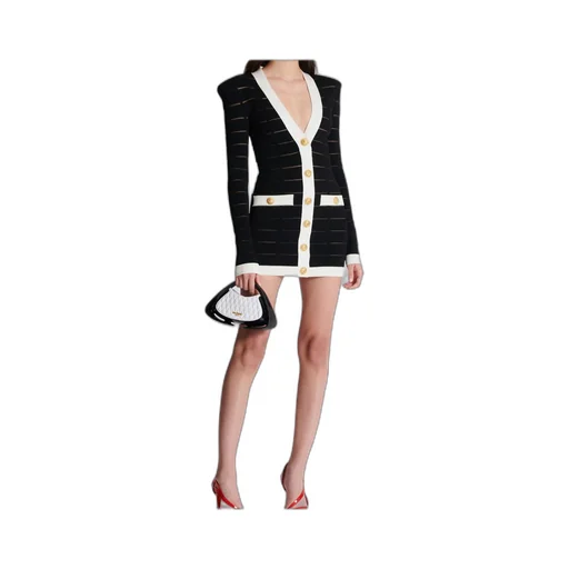 Balmain Button-Embellishment V-Neck Knitted Mini Dress