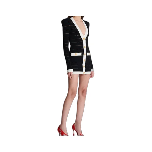 Balmain Button-Embellishment V-Neck Knitted Mini Dress