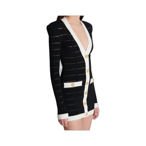 Balmain Button-Embellishment V-Neck Knitted Mini Dress