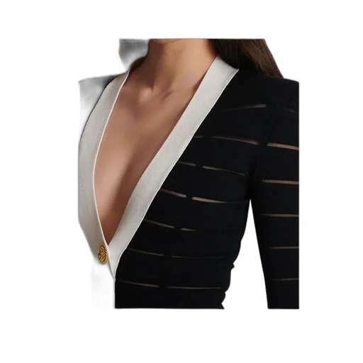 Balmain Button-Embellishment V-Neck Knitted Mini Dress