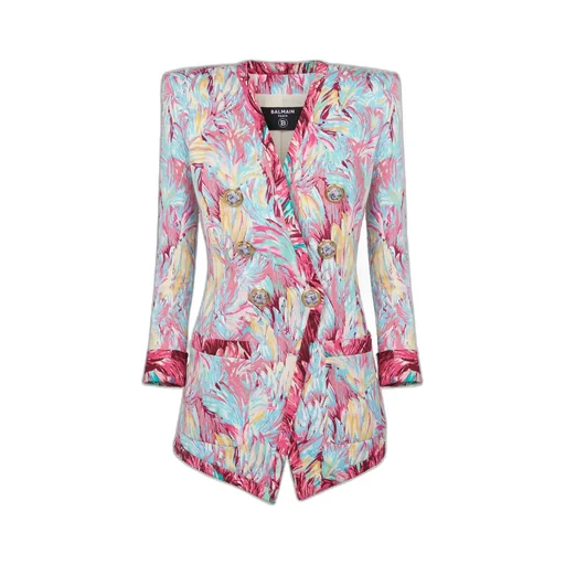 Balmain Feather Printed Long 6-Button Jacket