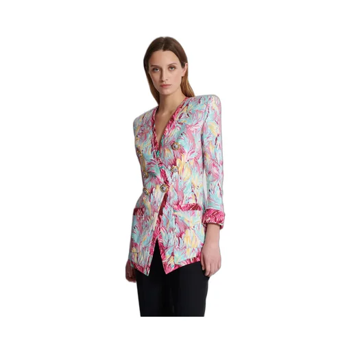 Balmain Feather Printed Long 6-Button Jacket