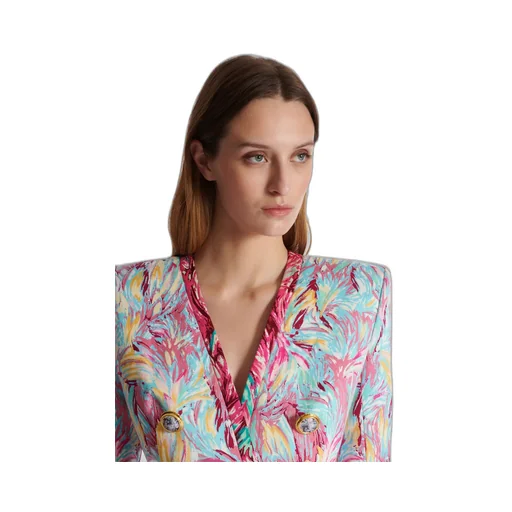 Balmain Feather Printed Long 6-Button Jacket