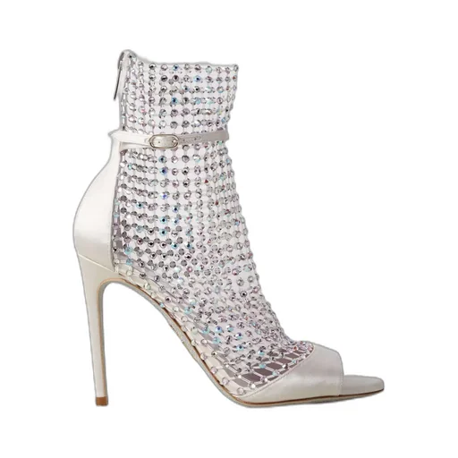 Crystal Embellished Satin Mesh High-Heeled Sandals