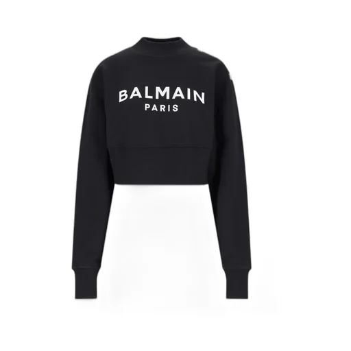 Balmain Logo Printed Crewneck Cropped Sweatshirt
