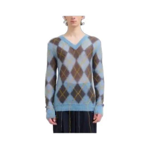 Marni Geometric Patterned V-Neck Knitted Jumper