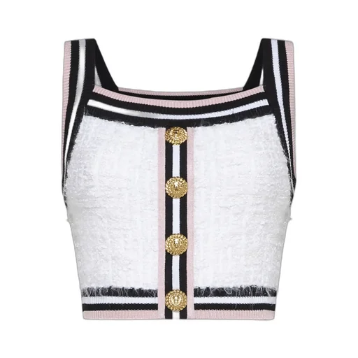Balmain Button Embellished Tweed Top