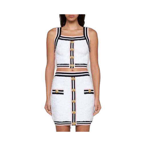 Balmain Button Embellished Tweed Top