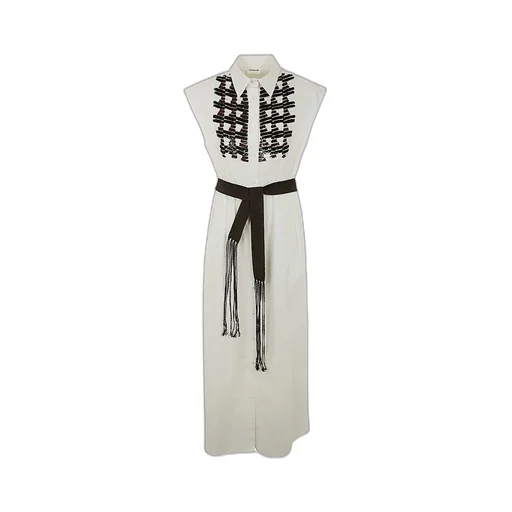 Sequin-Embellished Sleeveless Shirt Dress