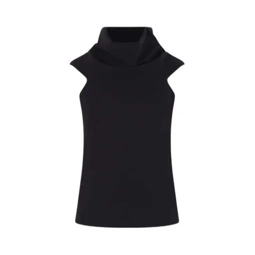 Cowl-Neck Short-Sleeve Knitted Top