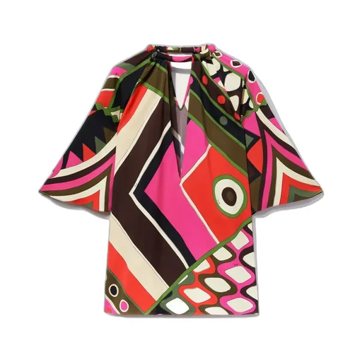 Pucci Vivara-Printed V-Neck Cap-Sleeved Blouse