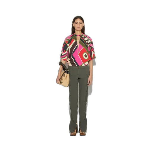 Pucci Vivara-Printed V-Neck Cap-Sleeved Blouse