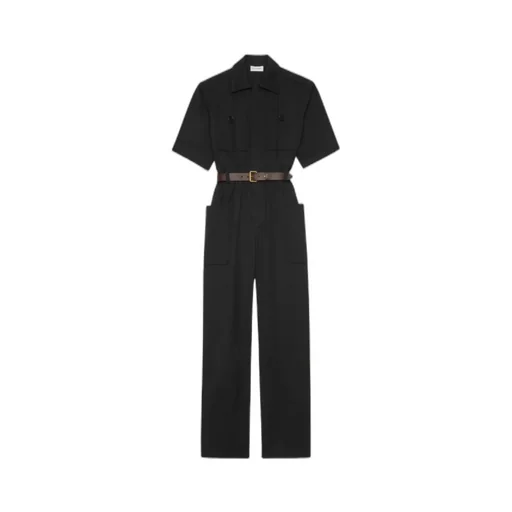 Saint Laurent Belted Short-Sleeved Jumpsuit