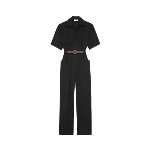 Saint Laurent Belted Short-Sleeved Jumpsuit