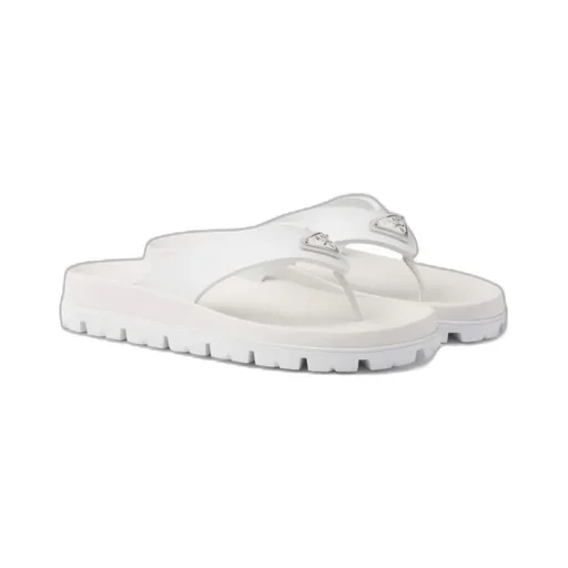 Prada Triangle-Logo Round-Toe Flip Flops