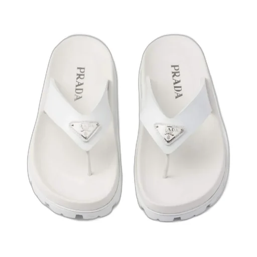 Prada Triangle-Logo Round-Toe Flip Flops