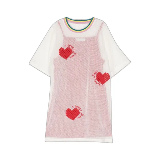 Heart-Embroidered Layered Dress