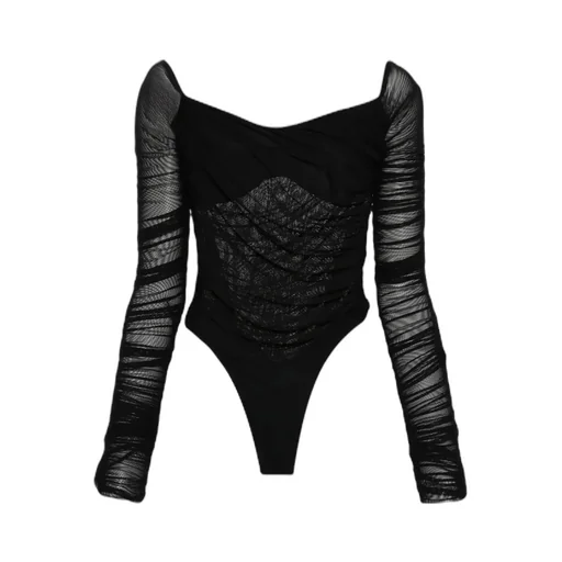 Mugler Ruched Tulle Bodysuit