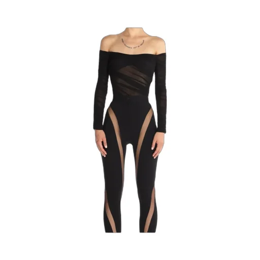 Mugler Ruched Tulle Bodysuit