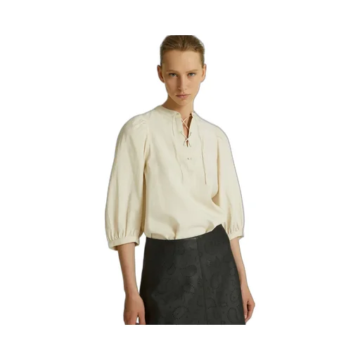 Tie-Neck Silk Seersucker Blouse