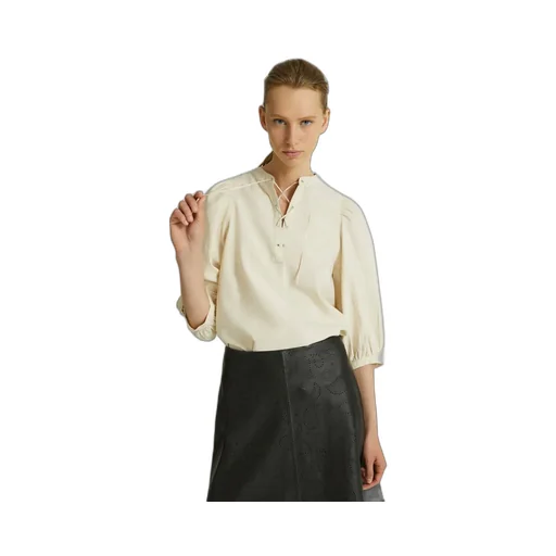 Tie-Neck Silk Seersucker Blouse