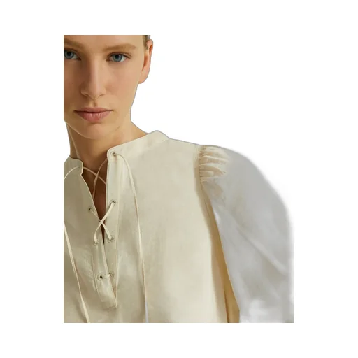 Tie-Neck Silk Seersucker Blouse