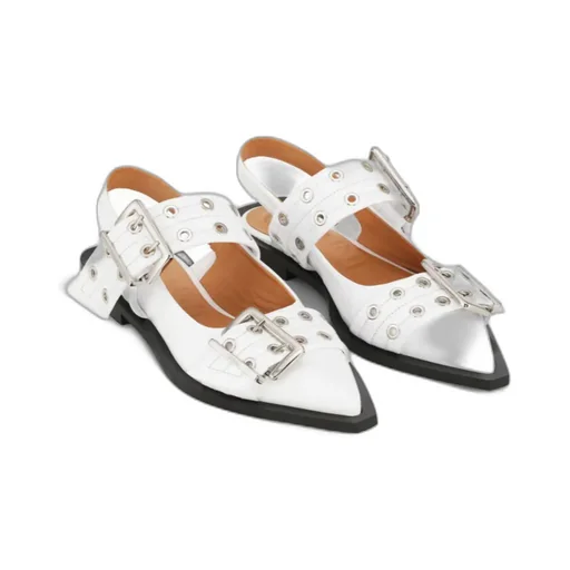 Ganni Egret Pointed Toe Buckle Ballerinas