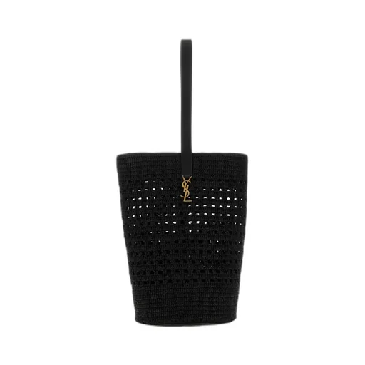 Saint Laurent Logo Plaque Woven Bucket Bag