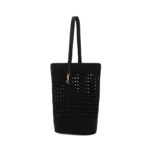 Saint Laurent Logo Plaque Woven Bucket Bag