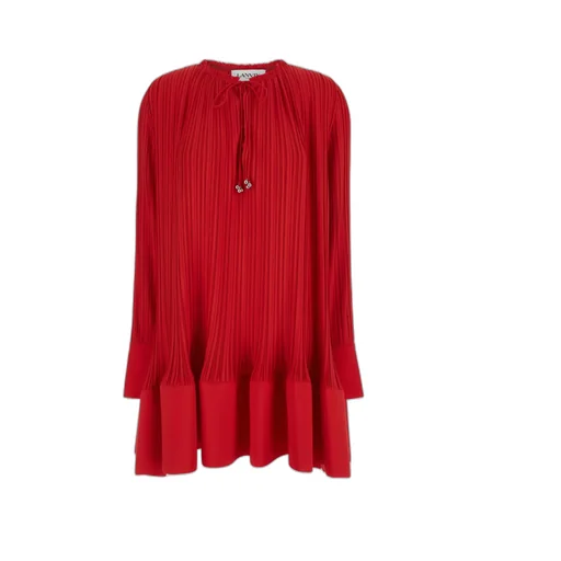 Lanvin Frilled-Neck Pleated Flared Mini Dress