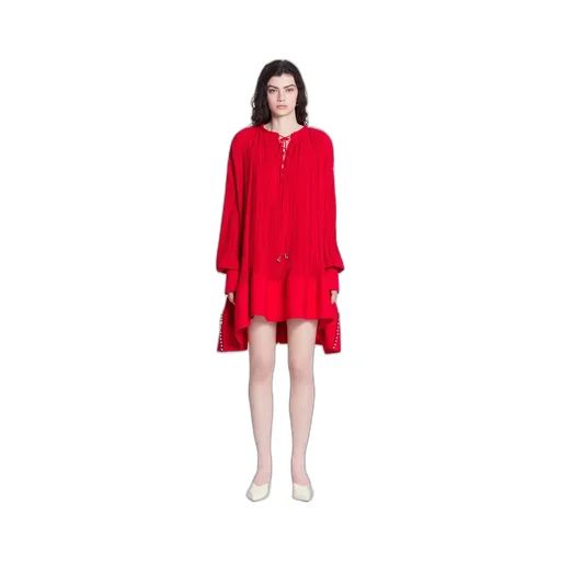Lanvin Frilled-Neck Pleated Flared Mini Dress