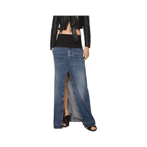 Stella Mccartney Front-Slit Frayed-Edge Denim Maxi Skirt