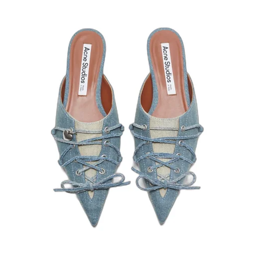 Lace-Up Denim Slippers